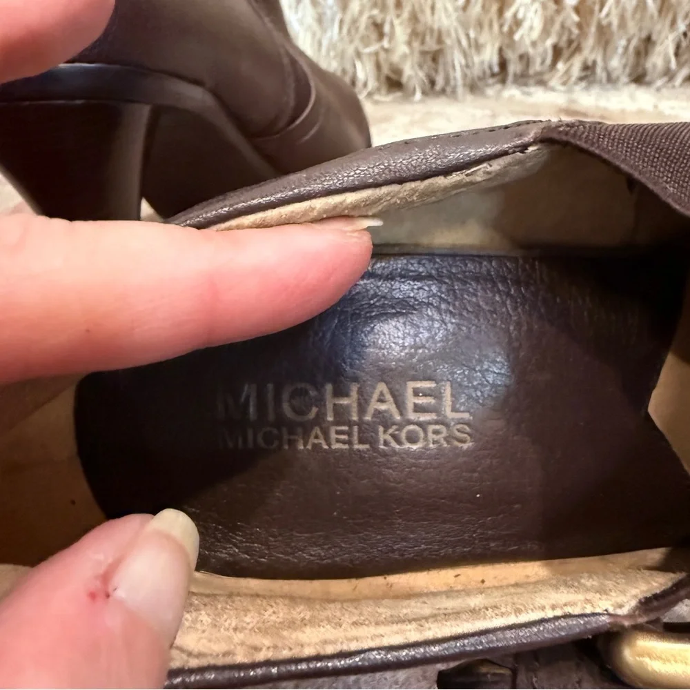 Brown Leather Gold Buckle Heeled Ankle Boo… - Picture 7 of 12